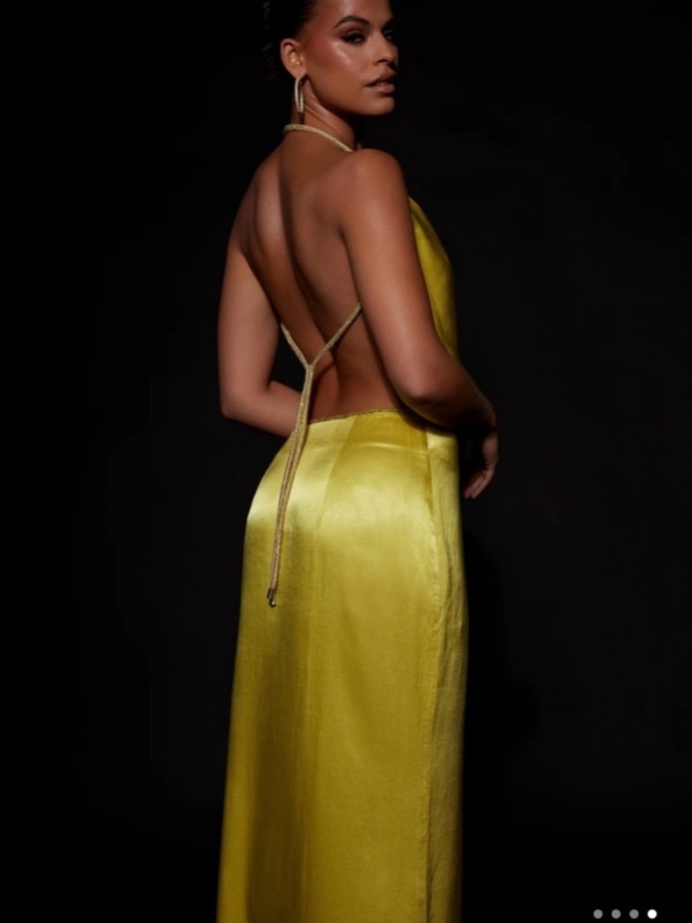 Meshki Lime Green Satin Cowl Crop Top & Slip Skirt Set - Picture 2 of 5